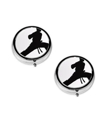 Karate Men Printed Mini Round Pill Box Pill Box 3 Compartment Medicine Pill Case Pill Organizer Travel Pillbox Portable Pill Box for Pocket Home Office Use