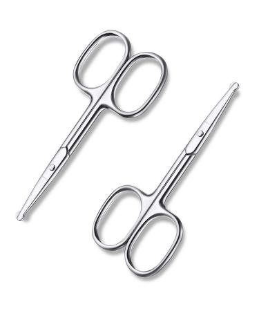 Mabox Nose and Eyebrow Hair Scissors - Facial Hair Beard Eyelashes Ear Hairs and Mustache Scissors Trimmer - Professional Stainless Steel (2 PCS，Silver)
