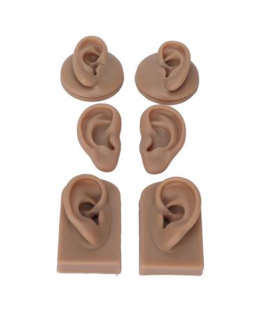 Soft silicone ear model simulation display props human ear model with 3 pairs suitable for ear hole stinging training acupuncture earrings (dark skin tone)