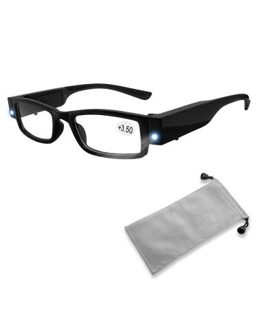 Led Readers for Men Women Reading Glasses With Light Magnifying Glasses with Light Led Magnifier Eyeglasses Nighttime Reader Compact Full Frame Eyewear Unisex Clear Vision Lighted Eye Glasses X3.5