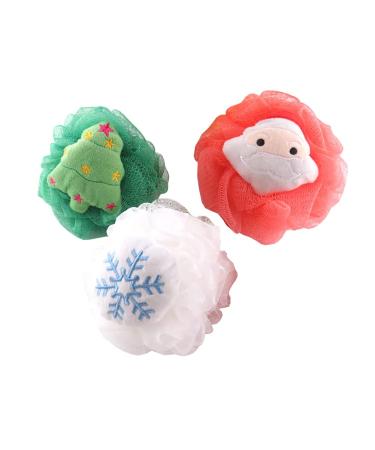 JIHUOO 3 Pieces Christmas Shower Sponge Bath Sponge Washing Sponge Massage Sponge Soap Sponge Puff for Child Adult