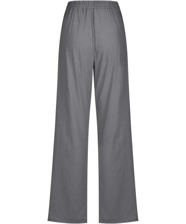 BIUMUET Womens Linen Straight Leg Pants with Drawstring Waist, High Waist Palazzo Lounge Pants with Pockets - Dark Gray, X-Large - Buy Online on GoSupps.com