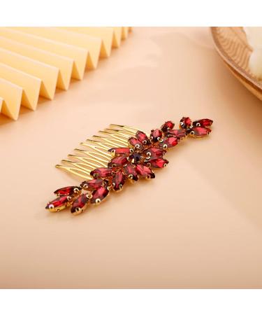 BERYUAN Women Wine Red Color Crystal Flowers Hair Comb Teardrop Rhinestone Hair Comb for Wedding Women and Girls Hair Comb Slide Bride Hair Accessories for Brides Bridemaids - Buy Online on GoSupps.com