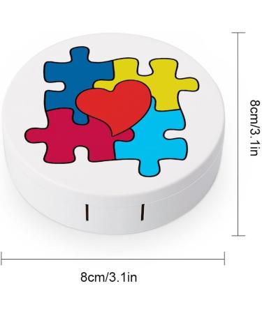 Autism Awareness Heart Puzzle Contact Lens Case - Portable Round Storage Box & Mirror for Travel & Daily Use - Buy Online on GoSupps.com