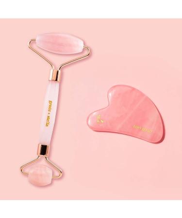 Grace & Stella Facial Roller & Gua Sha Duo - Rose Quartz & Jade Facial Massage Tools for Glowing Skin - Buy Online on GoSupps.com