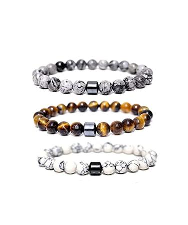 Eomsky Pack of 3 8 mm Tiger's Eye Stone Bracelets Smoking Anti-Anxiety Bracelet for Men and Women Helps Relief Anxiety Frustration Irritability 3pcs