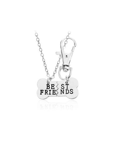 ShiQiao Spl BFF Friendship Necklace Key Chain Best Friends Charm Necklace Keychain Dog Bone Puzzle Pendant Matching Gift Set for 2
