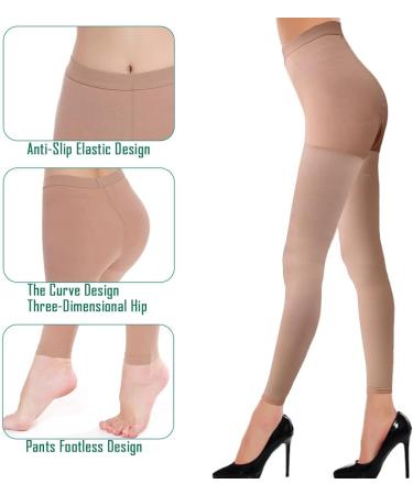 Medical Compression Tights for Varicose Veins & Edema - 20-30 mmHg Gradient Pressure Stockings - Footless - Opaque Beige - Large - Buy Online on GoSupps.com