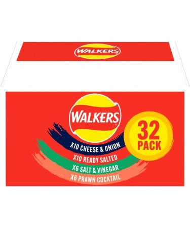 Walkers Classic Variety Multipack Crisps 32X25g Contains 4 Flavours Cheese And Onion Ready Salted Salt & Vinegar Prawn Cocktail Boxed Treatz - Buy Online on GoSupps.com