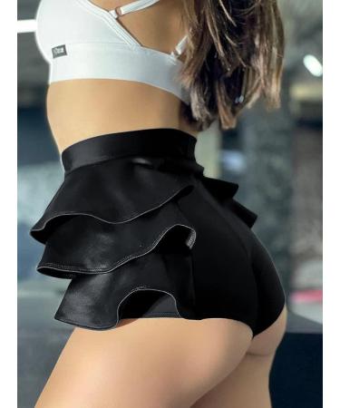 Women's Ruffle Athletic Shorts | Lightweight Gym Workout Running Yoga Leggings | Trendy Spandex Hot Pants - Black XL - Buy Online on GoSupps.com