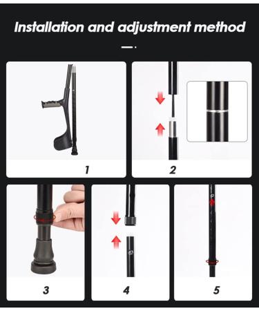 Aluminum Forearm Crutches Folding Cane Height-Adjustable Walking Sticks for Elderly Seniors & Handicap for Height 140-185Cm Black/Gray Single Unit/Black - Buy Online on GoSupps.com