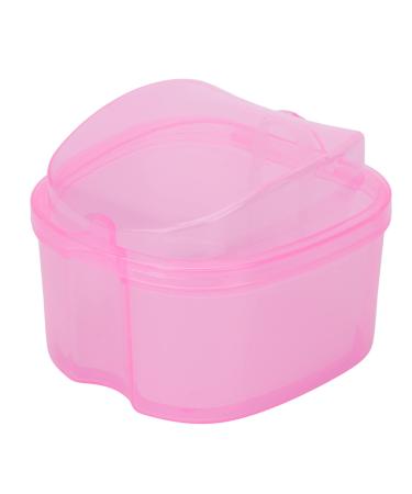 Verdant Touch Denture Bath Case with Strainer Basket Pink Artificial Teeth Storage Container