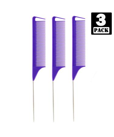 3Pcs Rat Tail Combs for Women- Anti Static, Heat Resistant Hairdressing Comb (Purple) - Buy Online on GoSupps.com