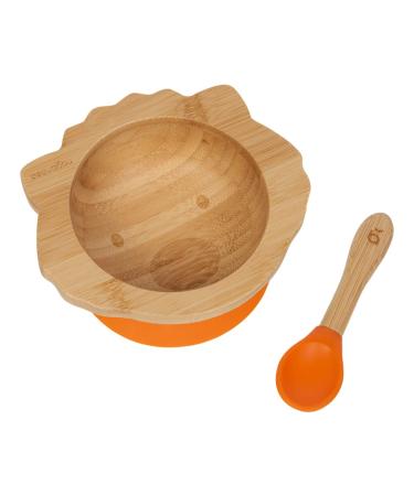 beaubaby Wombat Bamboo Suction Bowl Baby Feeding Bowl and Spoon Set Bamboo Bowl with Stay Put Silicone Suction Ring (Orange)