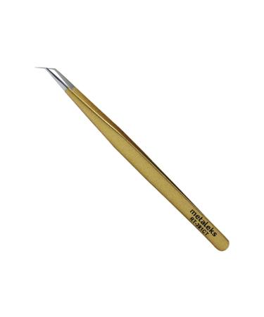 Tweezers for Eyelash Extension - Long 45  Angular Tip Tweezers - Hand Crafted Surgical Stainless Steel Precision Tweezers (Metallic Gold Powder Coated)