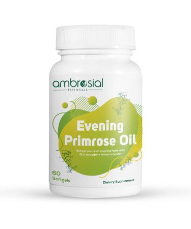 Ambrosial Evening Primrose Oil 1000mg (EPO) | Cold Pressed Evening Primrose Oil Capsules | Rich Source of Omega 6 Fatty Acids & GLA | High Strength Evening Primrose Capsules (Pack of 1-60 Softgels) 60 count (Pack of 1)