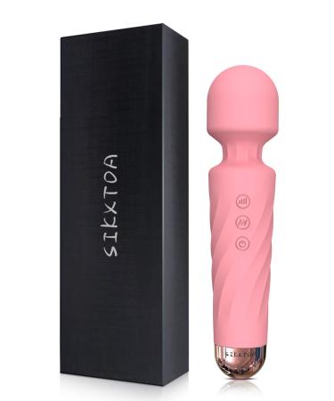 SIKXTOA Mini Personal Wand Massager with 8 Speeds 20 Patterns - Rechargeable Handheld Powerful Quiet Waterproof - Perfect for Muscle, Shoulder, Back Pain Relief 5.9*1.5 Inches (Light Pink)