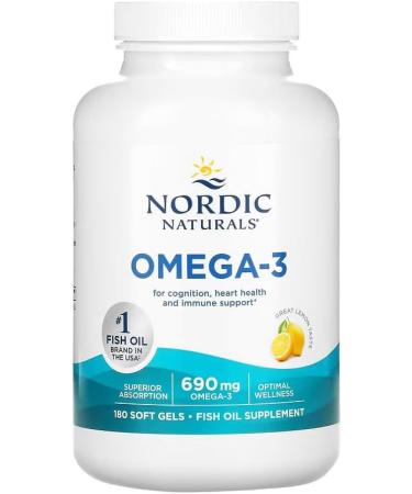 Nordic Naturals Omega-3 Lemon 690 mg - 180 Soft Gels | Premium Fish Oil - Buy Online on GoSupps.com