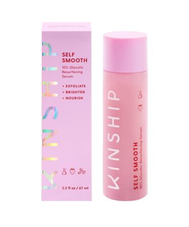 Kinship Self Smooth 10% Glycolic Pore Minimizing Toner-Serum - Exfoliating Glycolic Acid - Overnight Resurfacing Treatment - Brighten Smooth Hydrate - AHA + Vitamin C Facial Toner (2.2 Fl Oz)