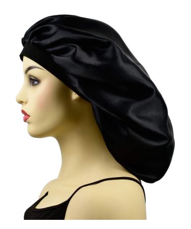 Satin Silk XL Bonnet for Long Hair | Women's Large Black+Rose Night Sleep Cap - Buy Online on GoSupps.com
