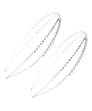 Glitzer hair bands bride retro street headband headband with rhinestones narrow vintage headband 2 pieces of rhinestone hair band for parties weddings ceremonies and appointments (silver)