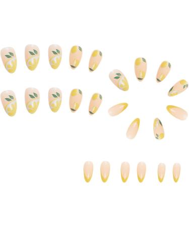 NICENEEDED Summer Press on Nail Medium Lemon Fake Nails Alomnd Yellow Full Cover False Nail Sticker on Nail Detachable Nail Tips French Tip Stick on Nails for Women and Girls - Buy Online on GoSupps.com