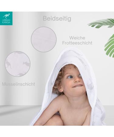 Urban Kanga Hooded Baby Towel | Double-Sided Oeko-Tex Cotton Muslin | Grey Kanga Premium International Shipping - Buy Online on GoSupps.com