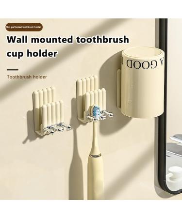 Sumoto Cream Wall Adhesive Toothbrush Holder | Stylish Bathroom Organizer & Cup Storage Stand | Wall Sticker Hanging Brush Bracket | Premium Bathroom Accessories - Buy Online on GoSupps.com