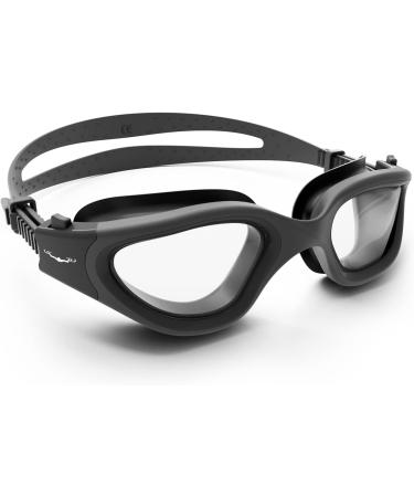 AqtivAqua Wide View Swimming Goggles - All Black + Silver Case - Ideal for Swim Workouts & Open Water - Indoor/Outdoor - Buy Online on GoSupps.com