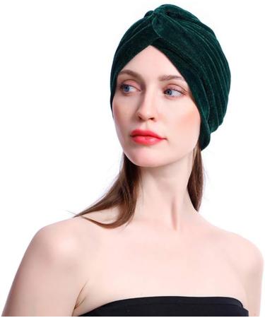 Dark Green Minkissy Velvet Bath Hair Towel Head Wrap | Decorative Makeup Headband Gift for Christmas - Buy Online on GoSupps.com