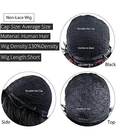 Alcobi Pixie Cut Human Hair Wig for Black Women - Short Bob with Bangs, Black/Brown Highlights - 8 Inch Non Lace Wig - Buy Online on GoSupps.com