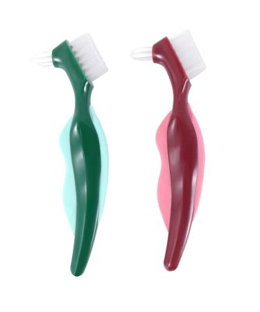 Qtynudy 2-part premium toothbrush with hard prosthesis brush cleaning brush multi-layered bristles and portable prosthesis double side brush