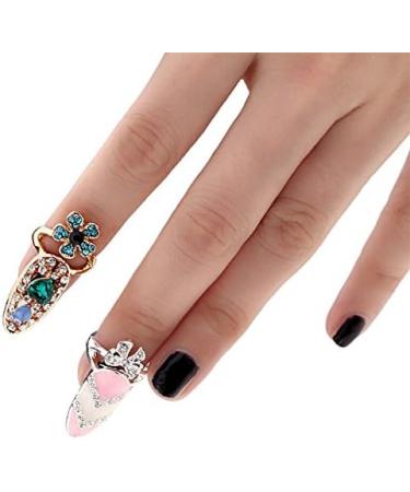 12pcs Women Fashion Bowknot Nail Ring Set - Crown Flower Crystal Finger Nail Charms - Buy Online on GoSupps.com