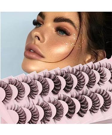 Riya Russian Strip False Eyelashes - 10 Pairs Natural Fluffy Wispy D Curly Reusable Faux Mink Lashes (002) - Buy Online on GoSupps.com