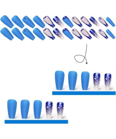 Aflytep Blue French Wearable Nails Wearable Press on Nails False Nail Tips Full Cover Nail Tips Art Finished Nails - Buy Online on GoSupps.com