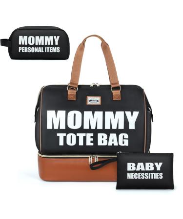 Lekebaby Baby Changing Bag Nappy Tote Bag Nappy Changing Bag Diaper Bag Nappy Bag with 1 Storage Bag for Mom and Baby Messenger Bag for Dad Mom Black