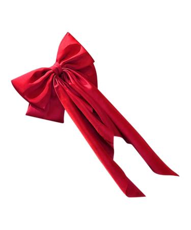DOITOOL Satin Ribbon Hairpin Bows for Hair Teen Girls Hair Bows Hair Clips Barrettes Ribbon for Hair Large Hair Bows Hair Bow Clips Hair Ribbons Miss Issue Card Metal Bow Tie Red