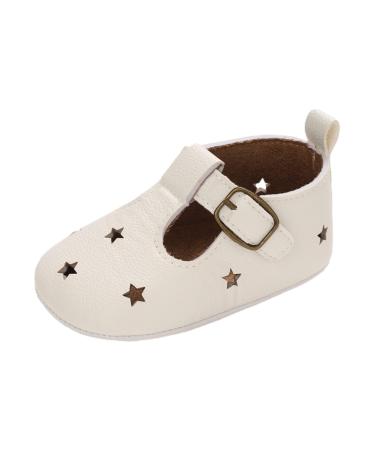 Baby Girls First Walking Shoes Mary Jane PU Leather Anti-Slip Princess Shoes Infant Baby Shoes 0-6 Months C White