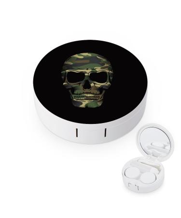 Camo Skull Contact Lens Case Travel Portable Travel Contact Lens Box with Mirror