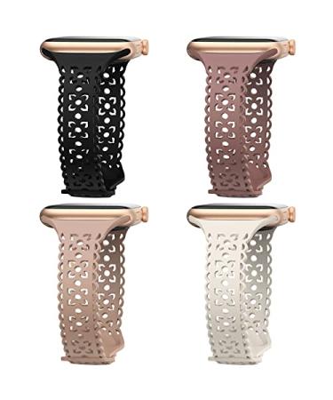 4 pack Lace Silicone Band Compatible with Apple watch Bands 40mm 44mm 41mm 45mm 38mm 42mm Women Thin Slim Hollow-out Sport Strap Replacement Wristbands for iWatch Series Ultra 8 7 6 5 4 3 2 1 SE Black/Smoke Violet/Milk Tea/Starlight 38mm/40mm/41mm - Buy Online on GoSupps.com