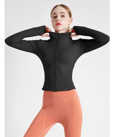 Gacaky Women's Slim Fit Athletic Full Zip Track Jacket - Black, Small | Stretchy, Lightweight, with Thumb Holes - Buy Online on GoSupps.com