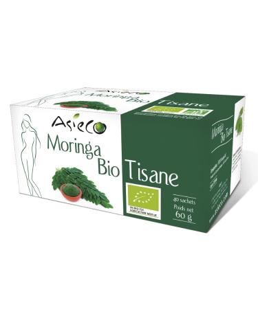 Moringa Organic Herbal Tea Box of 40 Sachets of 1.5 g - 100% Organic Moringa - Quality Product from Organic Farming Asiaco