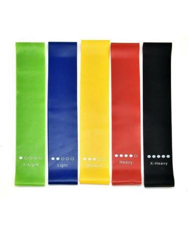 5 Piece Sports Belt Set for Home Fitness Workouts Strength Training Gym Natural Latex Fitness Workout Bands with 5 Resistance Levels for Yoga Stretching Pilates