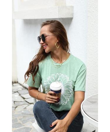 GLIGLITTR Women's Summer Sunflower T-Shirt - Cute Flower Graphic Tee in Light Green - Size Large - Buy Online on GoSupps.com