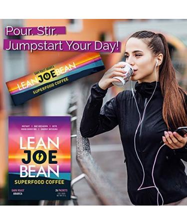 Lean Joe Bean Superfood Coffee | Organic Instant Keto Coffee with Mushrooms, MCT, Collagen, Turmeric, Probiotics & Folate | Mood & Energy Boosting Happy Coffee (24 Count) - Buy Online on GoSupps.com
