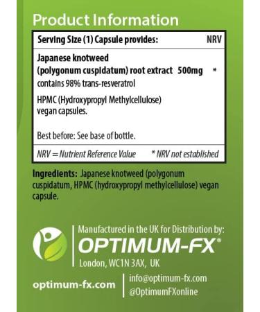 High Strength 500mg Trans Resveratrol Capsules - 60 Vegan Caps, 2 Months Supply - Buy Online on GoSupps.com