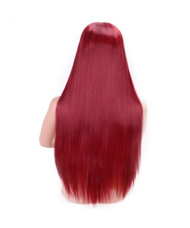 HBINGBING Platinum Blonde Synthetic Lace Front Wigs for Women Long Straight Wig Pink/Black Color Heat Resistant Fiber Hair red
