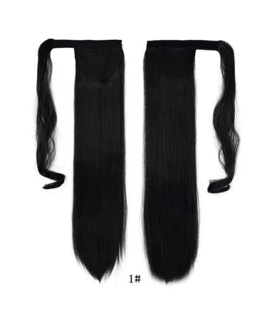 Iluu 61 cm Clip-In Ponytail Extension for Women - 100g Deep Black Straight Wrap Horses Tail Natural Synthetic Fiber - Buy Online on GoSupps.com