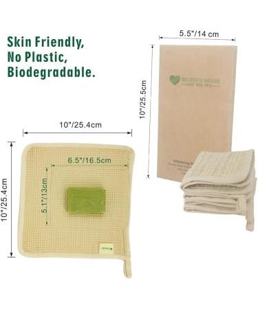 Eco-Friendly Washcloths with Soap Saver Bag | 3 Pack - Sisal & Organic Cotton Face & Body Scrubber for Men & Women - Buy Online on GoSupps.com