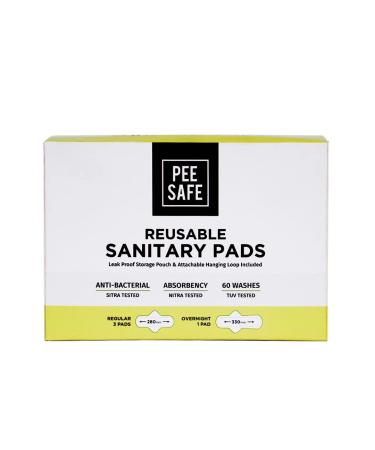 Pee Safe Reusable Sanitary Pads | (3 Regular Pads + 1 Overnight Pad + 1 Leak Proof Pouch) | Lasts Up To 1 Year | Highly Absorbent & Skin Friendly